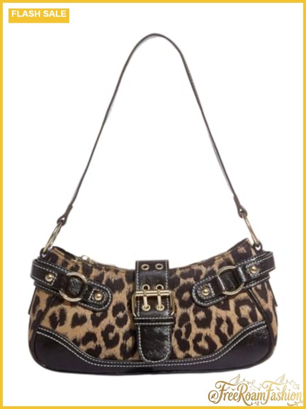 PU Leather Leopard Print Shoulder Bag Y2k Retro Underarm Purse